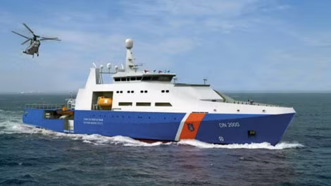 Tàu tuần tra DN 2000 có thể chở được trực thăng nặng 14 tấn.
