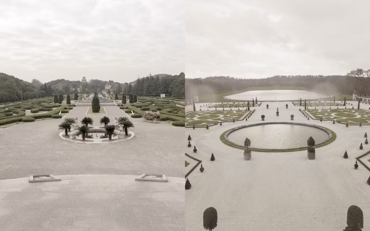 4. Vườn Versailles. Bản sao (bên trái) - Bản gốc (bên phải).
