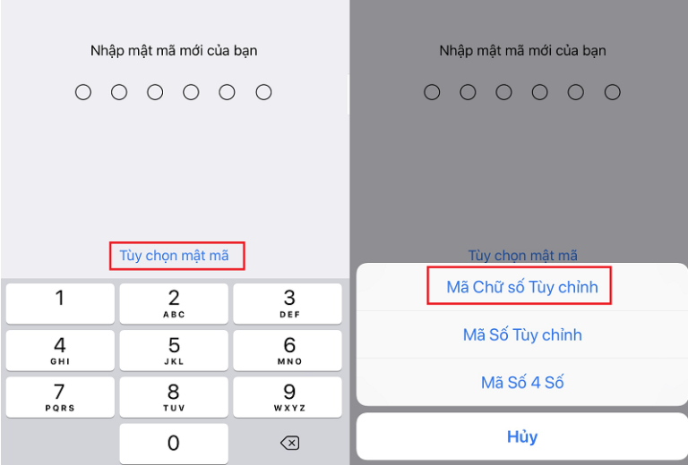  Tăng tính bảo mật bằng mật mã kết hợp chữ và số: Để thực hiện, bạn hãy vào Cài đặt &gt; Face ID và mật mã &gt; Thay đổi mật mã. Sau đó, tại màn hình mới sẽ có mục Tùy chọn mật mã, bạn hãy mở lên và chọn Mã Chữ số Tùy chỉnh để tạo một mật mã an toàn hơn. Ảnh chụp màn hình.
