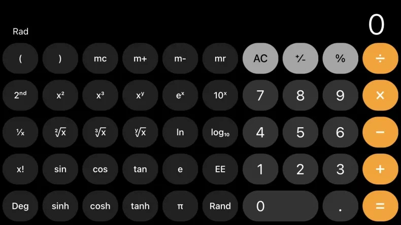  Mở nhanh máy tính khoa học: Khi sử dụng ứng dụng Máy tính cơ bản trên iPhone, hãy xoay ngang màn hình, nó sẽ trở thành máy tính khoa học. Ảnh: Newsweek.