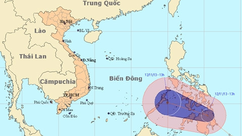 Áp thấp nhiệt đới đang nằm trên khu vực phía Bắc đảo Min-Đa-Nao (Philippines). Ảnh: Trung tâm Dự báo khí tượng thủy văn Trung ương.