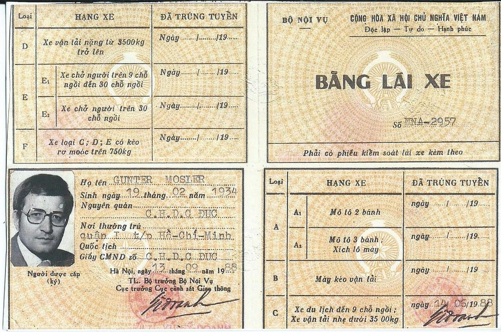 Bằng lái xe ông Günter Mosler sử dụng trong hành trình khám phá Nam Bộ.