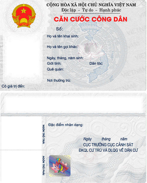 Hình ảnh mặt trước, sau của Thẻ căn cước công dân. Nhiều đại biểu Quốc hội đang đề xuất ghi thêm thông tin về nhóm máu lên thẻ căn cước và gây nên nhiều tranh cãi. Ảnh: TTO