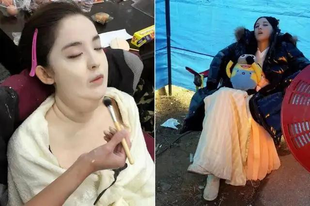 Người đẹp Tân Cương" Cổ Lực Na Trát có thể ngủ mọi lúc mọi nơi, từ khi trang điểm cho tới hậu trường đóng phim.