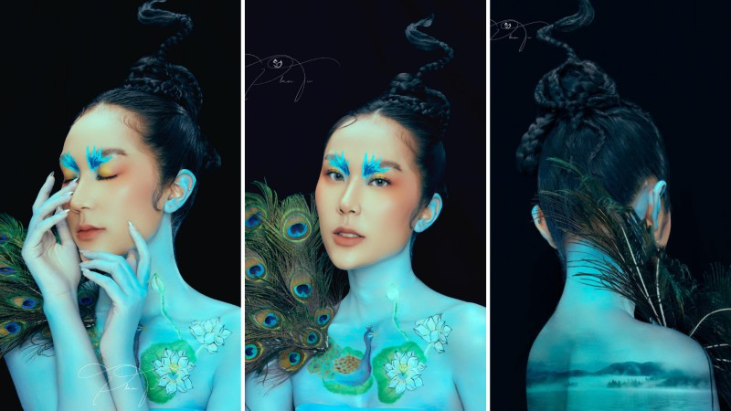 ác phẩm “Trở vềthiên nhiên” của nhóm Queen, gồm: Học viên Trương Thị Mỹ Dung (SN 2003), TrươngThị Ngọc Linh (SN 2003) và Bùi Thuý Quỳnh (SN 2003), được lấy cảm hứng từ hìnhtượng chim công và hoa sen, Với ý nghĩa muốn mang đến mọi người là những vòngxoay liên tục của cuộc sống bận rộn và áp lực công việc khiến chúng ta khôngtránh khỏi những căng thẳng, âu lo. Khi hòa mình vào thiên nhiên, bạn có được sựan yên thật sự vì được hít thở bầu không khí trong lành và cảm nhận được sựtĩnh lặng từ bên trong tâm hồn.