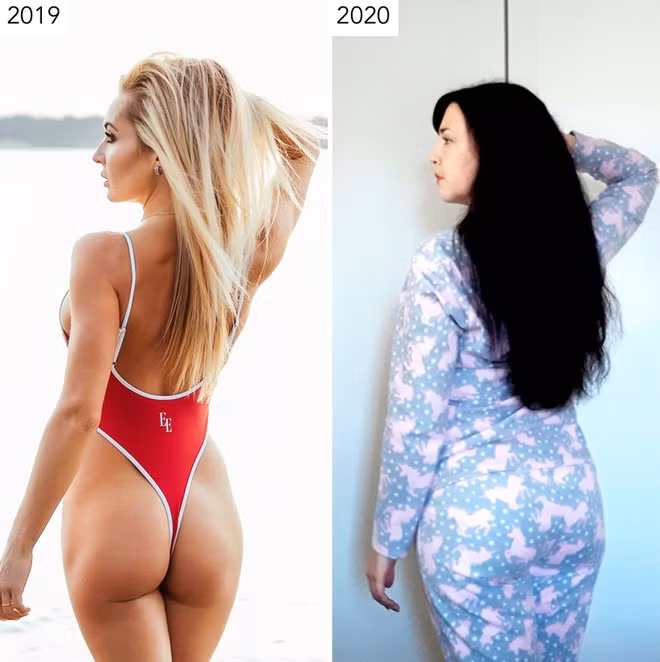 Thay vì diện những bộ bikini nóng bỏng, khoe dáng trên bãi biển ngày hè, trang phục quen thuộc của nhiều người thời gian này là bộ đồ ngủ thùng thình, thoải mái mặc ở nhà. Bên cạnh đó, không ít người chia sẻ cơ thể đã "phì nhiêu" lên không ít trong thời gian nghỉ dịch do có nhiều thời gian dành cho nấu nướng.