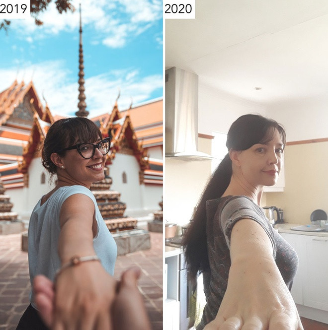 Ngày xưa là "nắm tay em đi khắp thế gian", còn nay cũng là "nắm tay em", nhưng chỉ có thể là "đi khắp nhà" mà thôi. Khi chia sẻ tại blog và trang cá nhân, loạt ảnh hài hước của Sharon nhận được hàng nghìn lượt tương tác.