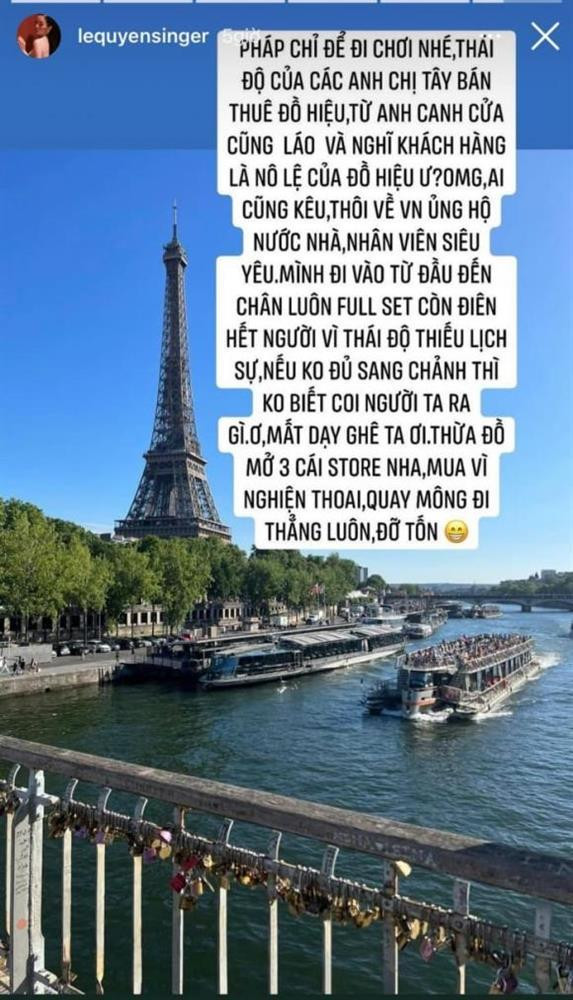 Le Quyen 'soi mau' vi bi coi thuong khi mua do hieu o Phap