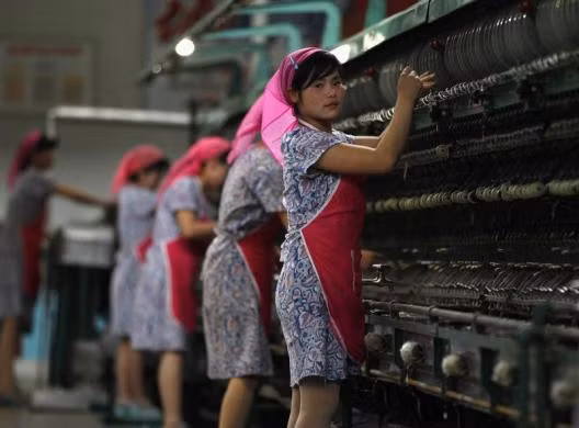 Nữ công nhân Triều Tiên xinh đẹp làm việc ở nhà máy tơ Bình Nhưỡng.