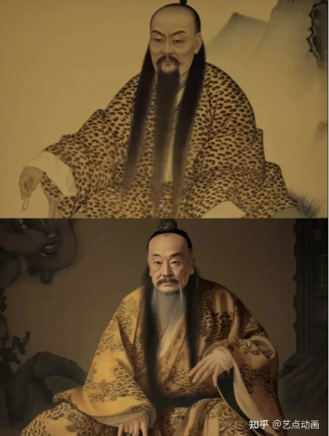  8. Phục Hy: Về hình dạng, Phục Hy thường được mô tả là thân rồng đầu người, hoặc thân rắn đầu người, nhân thế được người đời sau xưng là Long tổ. Thế nhưng, AI lại cho rằng, Phục Hy cũng là một con người. Qua nét vẽ của AI, Phục Hy là một ông lão với bộ tóc và bộ râu dài, khuôn mặt nghiêm nghị nhưng đầy thần thái.