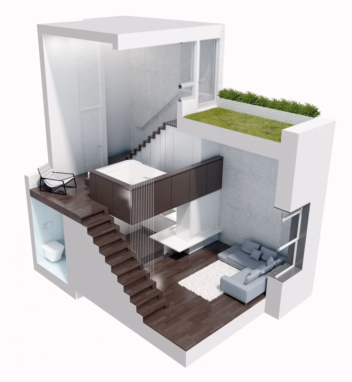 Phối cảnh không gian 3 chiều của căn hộ rộng 40m2.