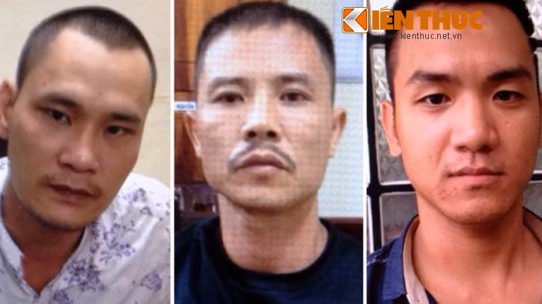Từ trái sang phải lần lượt là các đối tượng Tuấn, Bình và Thuận tại cơ quan công an.