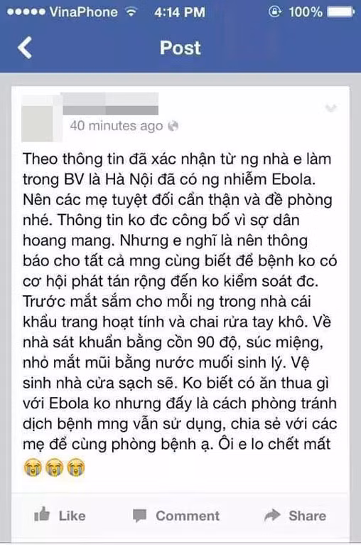Nội dung đăng trên facebook của một cá nhân.
