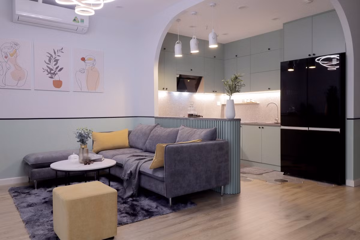 Gia chu quanh nam thu thai nho thiet ke can ho Vintage mau xanh mint-Hinh-2