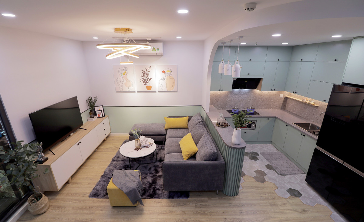 Gia chu quanh nam thu thai nho thiet ke can ho Vintage mau xanh mint-Hinh-3