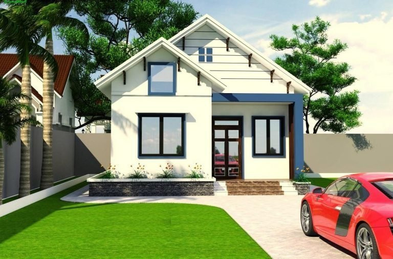 Mẫu nhà có diện tích nhỏ, nhìn đơn giản nhưng vẫn tinh tế nhờ khóm hoa, thảm cỏ và hàng cau. Ngôi nhà trở nên xinh xắn và thơ mộng hơn nhiều.