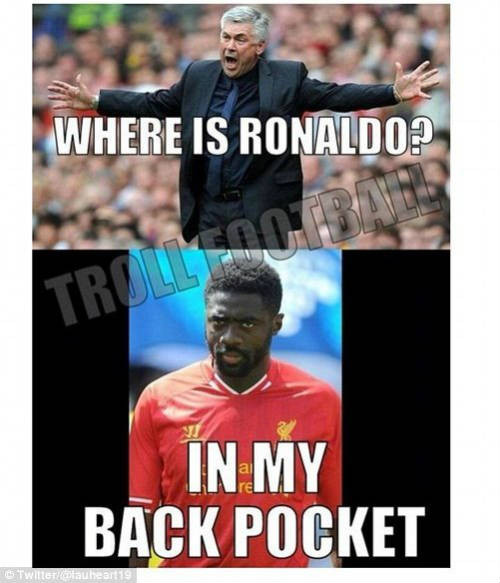 Khi huấn luyện viên Ancelotti đặt câu hỏi: "Ronaldo đang ở đâu?", thì ngay lập tức Kolo Toure có câu trả lời: "Cậu ta ở trong túi quần của tôi".