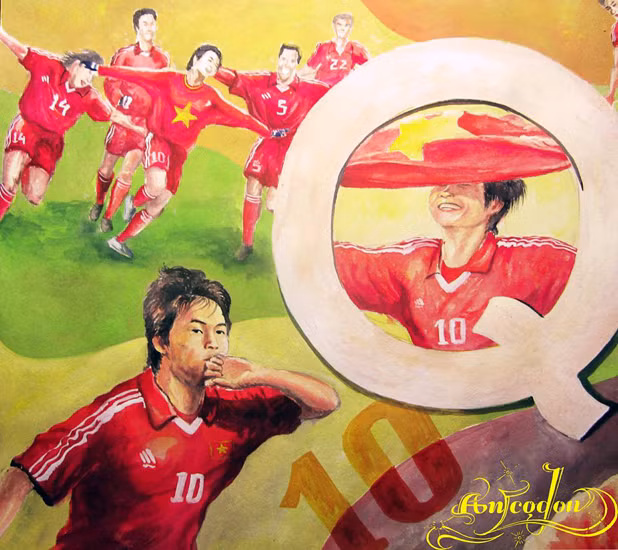 Ở đấu trường AFF Cup, Quyến chưa để lại nhiều dấu ấn. Nhưng người ta không thể quên những khoảnh khắc anh tỏa sáng ở SEA Games 22. (Tranh: An Thắng).