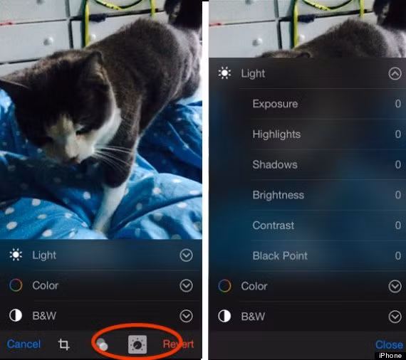 iOS 8 giúp chỉnh sửa hình ảnh tốt hơn. Hãy nhấp vào mục “Edit” trong hình ảnh của bạn, sau đó chọn các hiệu ứng, công cụ phơi sáng, chỉnh sáng, tương phản để chỉnh sửa ảnh của bạn thật lung linh.