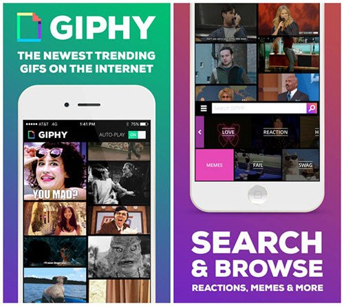  Giphy. Nếu yêu thích sử dụng các ảnh động (GIF) thì Giphy là một ứng dụng mà bạn phải cài đặt lên smartphone. Nó sẽ giúp bạn tìm kiếm ảnh động trên dịch vụ trực tuyến cùng tên, gửi ảnh động cho bạn bè Facebook Messenger,... 