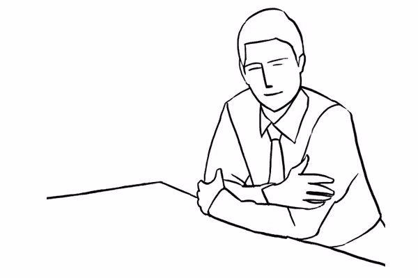 14. Để đối tượng của bạn ngồi hơi tì vào bàn với hai tay bắt chéo. Một lần nữa, các chi tiết liên quan đến công việc sẽ xuất hiện trong ảnh để làm nền.