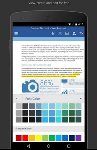  8. Microsoft Word Ứng dụng này chắc không phải giới thiệu nhiều vì các tính năng của nó khá quen thuộc với mọi người dùng Windows. Bắt đầu từ năm nay, nó có sẵn trên hầu hết các điện thoại và máy tính bảng Android (miễn thiết bị chạy từ Android 4.4 trở lên và có ít nhất 1GB dung lượng RAM). 
