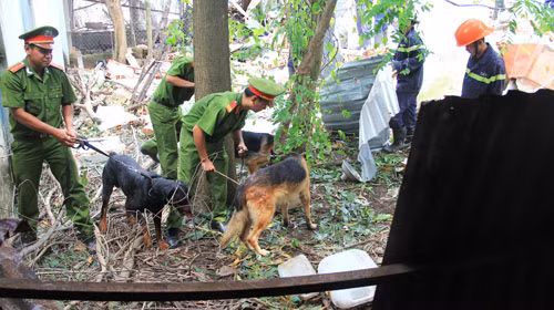 Cơ quan chức năng sử dụng chó nghiệp vụ đến hiện trường tham gia tìm kiếm thi thể các nạn nhân. Cơ quan chức năng sử dụng chó nghiệp vụ đến hiện trường tham gia tìm kiếm thi thể các nạn nhân.