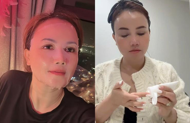 oàng Yến dùng hơn 15 loại sản phẩm để làm sạch, dưỡng da. Ngoài ra, đặp mặt nạ để cấp ẩm và thoa kem chống nắng là điều không thể thiếu để luôn có một làn da căng bóng, trắng mịn.