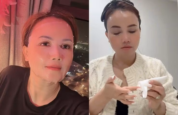 Hoàng Yến dùng hơn 15 loại sản phẩm để làm sạch, dưỡng da. Ngoài ra, đặp mặt nạ để cấp ẩm và thoa kem chống nắng là điều không thể thiếu để luôn có một làn da căng bóng, trắng mịn.