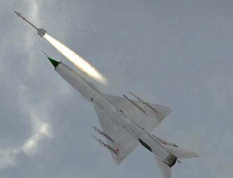 Ảnh đồ họa MiG-21 phóng tên lửa đối không K-13.