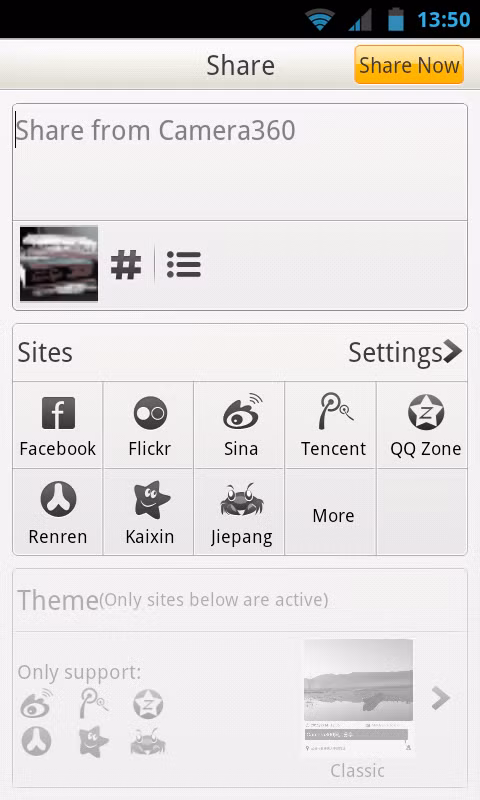 Hẹn giờ khi chụp và người dùng có thể chia sẻ ảnh trực tiếp lên Facebook, Twitter...