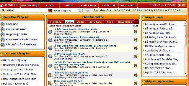 3. Phật pháp vào đời: Đây là trang tin bao gồm các nội dung về sách đọc, phim Phật giáo, nhạc Phật giáo, kinh tụng, pháp thoại. Website: http://phatphapvaodoi.com.