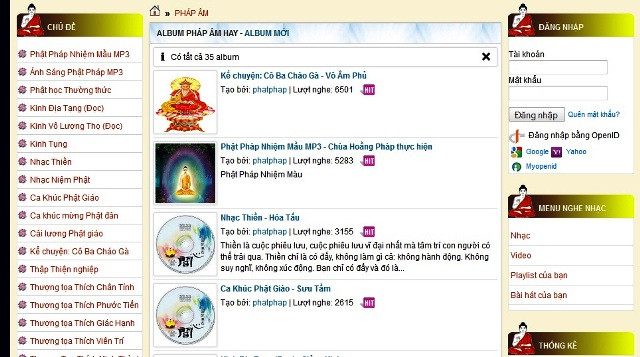 7. Phật pháp nhiệm màu: Tổng hợp các nội dung về sách đọc, phim Phật giáo, nhạc Phật giáo, kinh tụng, pháp thoại. Website: http://phatphap-nhiemmau.com/.