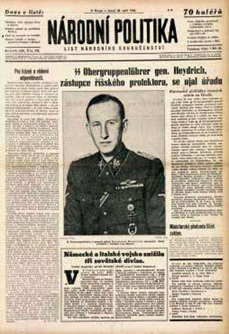 Báo chí Séc đưa tin về việc bổ nhiệm Heydrich.