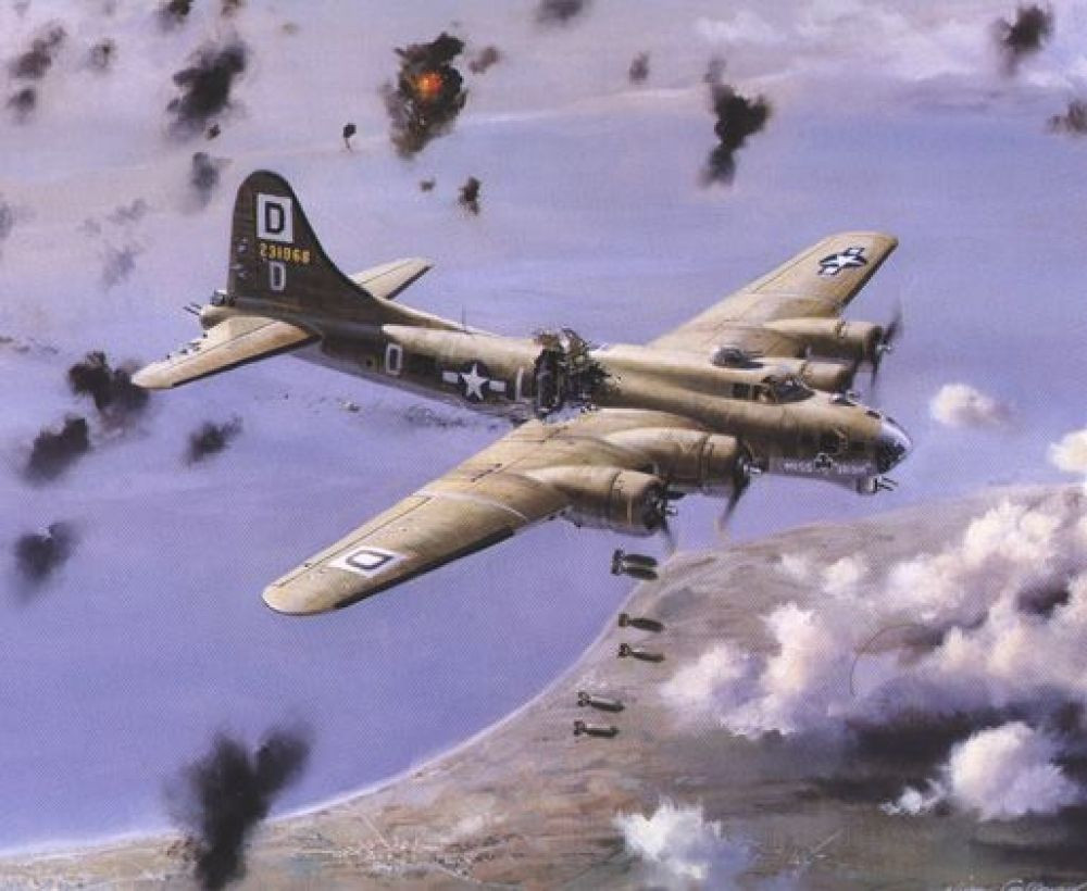  11. Máy bay ném bom B-17 Flying Fortress. Máy bay B-17 của Mỹ là một trong những máy bay ném bom nổi tiếng nhất của Thế chiến II. Với sức mạnh và tầm bay xa, B-17 thực hiện các cuộc tấn công từ trên cao nhắm vào các mục tiêu chiến lược như nhà máy và cầu đường của phe Trục, đặc biệt là tại Đức. Ảnh: Pinterest.