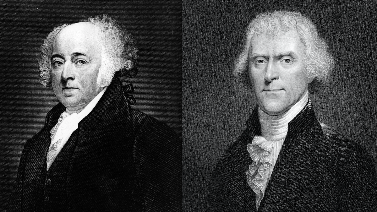  1. 1800: John Adams vs. Thomas Jefferson. Đây là cuộc bầu cử Tổng thống Mỹ lần đầu tiên hai đảng chính trị, Đảng Liên bang của John Adams và Đảng Cộng hòa-Dân chủ của Thomas Jefferson. Kết quả hòa trong Đại cử tri đoàn buộc Hạ viện phải can thiệp và chọn Jefferson làm tổng thống, đánh dấu sự chuyển giao quyền lực hòa bình đầu tiên giữa hai đảng chính. Ảnh: Pinterest.