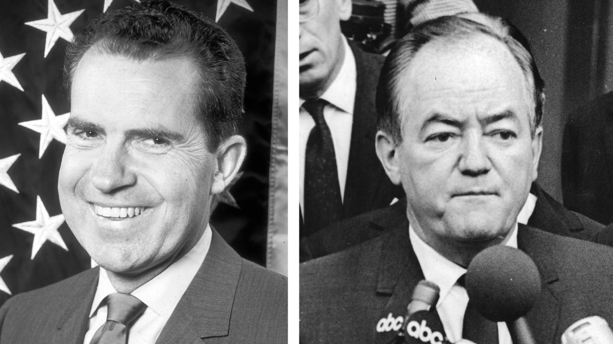  8. 1968: Richard Nixon vs. Hubert Humphrey. Năm 1968, khi phong trào phản chiến và quyền dân sự đang diễn ra mạnh mẽ, cuộc bầu cử trở nên căng thẳng hơn khi Nixon thắng với một tỷ lệ nhỏ. Cuộc bầu cử này phản ánh sự chia rẽ lớn trong xã hội Mỹ về các vấn đề chính trị và xã hội. Ảnh: The Hill.