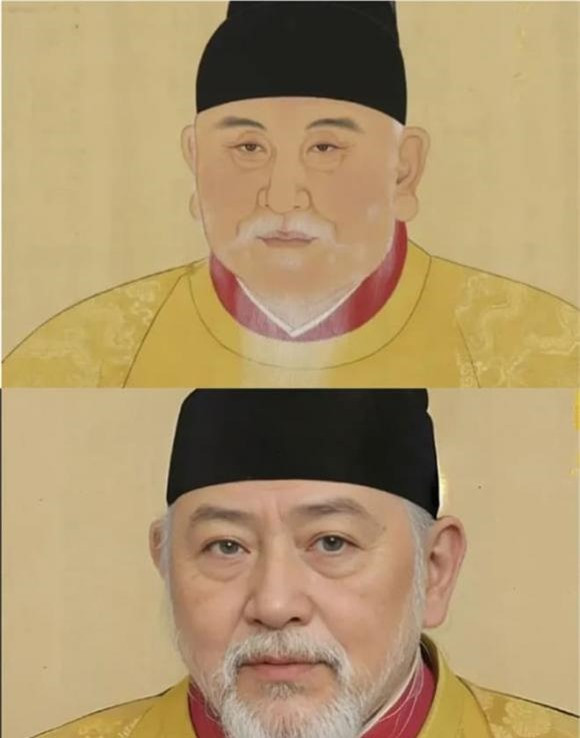  7. Chu Nguyên Chương: Chu Nguyên Chương hay còn gọi là Minh Thái Tổ (1328 - 1398) là vị hoàng đế khai quốc của nhà Minh. Theo dã sử, Chu Nguyên Chương là người xấu xí, mặt lưỡi cày và đầy nốt ruồi, tuy nhiên theo các bức họa vẽ ông thì khác hẳn. Cũng từ những bức vẽ này, AI đã khắc họa ông là một vị hoàng đế có tướng mạo vô cùng oai nghi với vẻ mặt đầy uy quyền. 