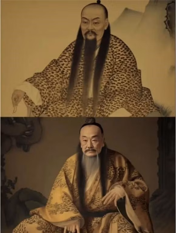  1. Phục Hy: Trong văn hóa Trung Hoa, Phục Hy được cho là người phát minh ra chữ viết, nghề đánh bắt cá, và bẫy thú. Ông cũng là người nổi tiếng với nhiều bộ sách về dịch lý. Về hình dạng, ông thường được mô tả là thân rồng đầu người, hoặc thân rắn đầu người, nhân thế được người đời sau xưng là Long tổ. Thế nhưng, qua nét vẽ của AI, Phục Hy là một ông lão với bộ tóc và bộ râu dài, khuôn mặt nghiêm nghị nhưng đầy thần thái.