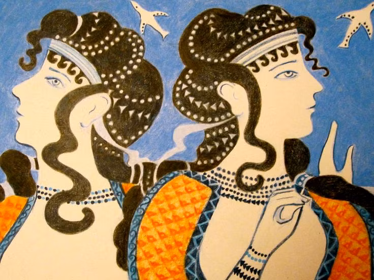  3. Nghệ thuật sống động và phong phú. Nghệ thuật Minoan nổi tiếng với các bức bích họa sống động, mô tả cảnh sinh hoạt hàng ngày, thiên nhiên, và các nghi lễ. Những bức bích họa như “Người nhảy bò” (Bull Leaping) ở Knossos thể hiện sự dũng cảm và tinh thần thể thao của người Minoan. Ảnh: Pinterest.