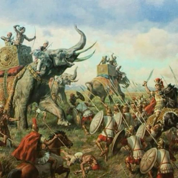  5. Sự tàn phá khủng khiếp của voi chiến. Voi chiến của Porus gây ra tổn thất nghiêm trọng cho đội hình phalanx nổi tiếng của Hy Lạp, nhưng chiến thuật linh hoạt của Alexander đã giúp ông chiến thắng. Ảnh: Pinterest.