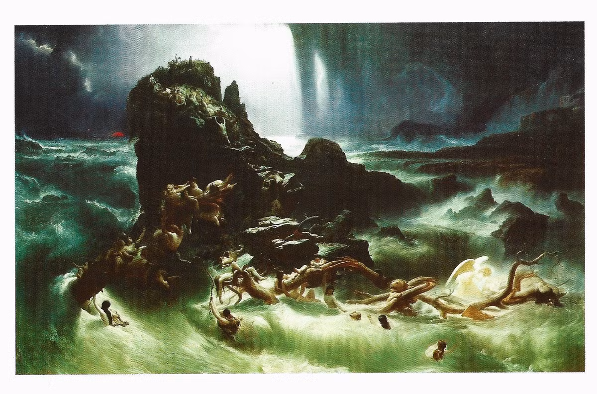 Một số sự kiện được đưa ra giả thuyết bao gồm: Lũ lụt tại Lưỡng Hà (Mesopotamia) khoảng năm 3.000 TCN, trận lụt lớn ven Biển Đen khoảng 7.600 năm trước, hoặc lũ lụt do thiên thạch hoặc núi lửa ở vùng Trung Đông và Địa Trung Hải. Ảnh: Pinterest.