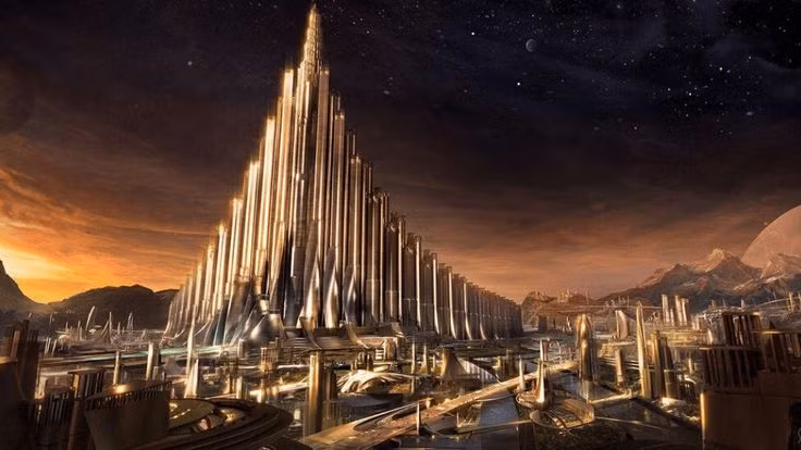  1. Asgard: Thế giới của các vị thần Aesir, như Odin, Thor, và Frigg. Đây là nơi diễn ra những hoạt động của các vị thần chính yếu, có vai trò bảo vệ và duy trì trật tự vũ trụ. Asgard được nối với Midgard (thế giới loài người) qua cầu Bifröst, một cầu vồng rực rỡ. Ảnh: Pinterest.