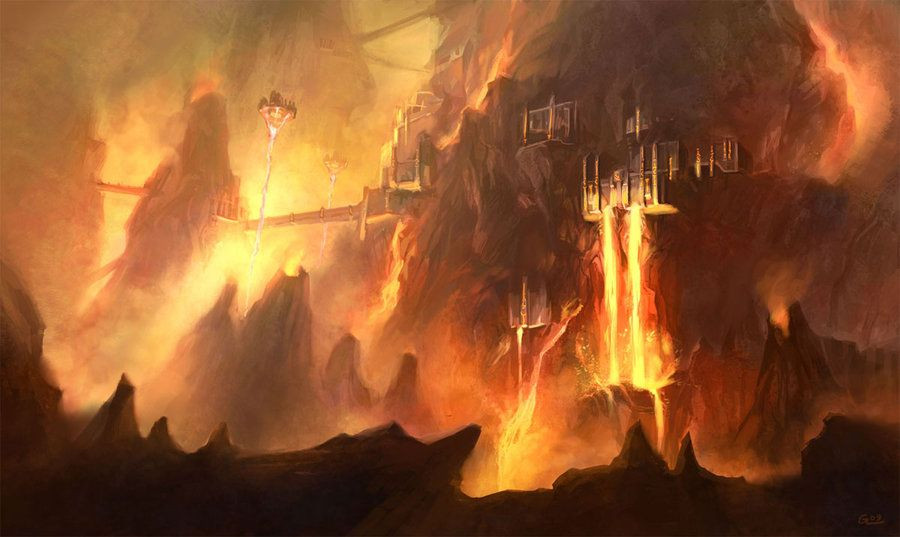  7. Muspelheim: Thế giới của lửa và là nơi cư ngụ của các sinh vật lửa và khổng lồ lửa, như Surt, kẻ sẽ lãnh đạo quân đoàn của mình trong trận Ragnarok để thiêu rụi các thế giới. Muspelheim là nơi cực kỳ nóng bỏng và nguy hiểm, tượng trưng cho sức mạnh hủy diệt. Ảnh: Pinterest.