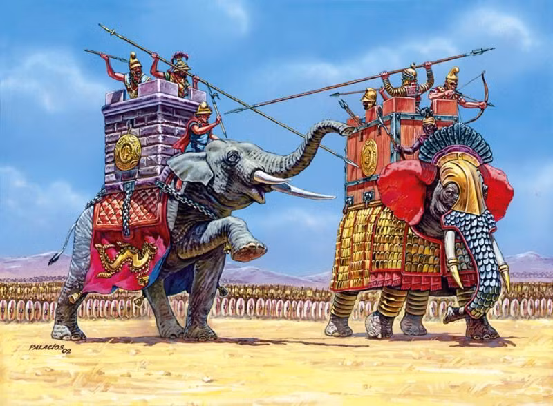  8. Sử dụng ở Đông Nam Á. Các quốc gia như Campuchia, Thái Lan, Miến Điện và Việt Nam đã sử dụng voi chiến trong các cuộc chiến ở khu vực. Voi không chỉ là vũ khí mà còn mang ý nghĩa biểu tượng, thường được các vị vua cưỡi. Ảnh: Pinterest.