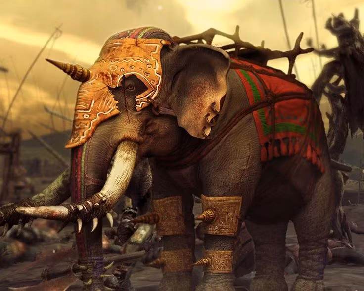  2. Được ví như "xe tăng thời cổ đại". Voi chiến là những cỗ máy chiến tranh di động, với kích thước khổng lồ và sức mạnh vượt trội, chúng có thể “nghiền nát” lính bộ binh và gây hoảng loạn trong hàng ngũ đối phương. Ảnh: Pinterest.