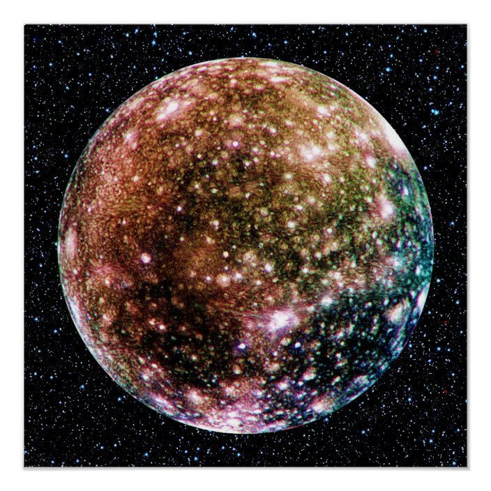  6. Callisto (Sao Mộc). Đây là mặt trăng lâu đời và nhiều miệng hố va chạm nhất, giữ nguyên vẹn lịch sử của hệ Mặt Trời. Bên trong Callisto có thể tồn tại một đại dương ngầm. Ảnh: Pinterest.