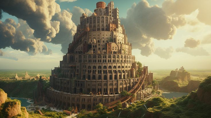  4. Tháp Babel. Tháp Babel được mô tả trong Kinh Thánh là một tòa tháp cao chạm tới trời. Dù có thể chỉ là công trình mang tính biểu tượng tinh thần chứ không có thật, nó thể hiện khát vọng vươn tới đỉnh cao của con người. Ảnh: Pinterest.