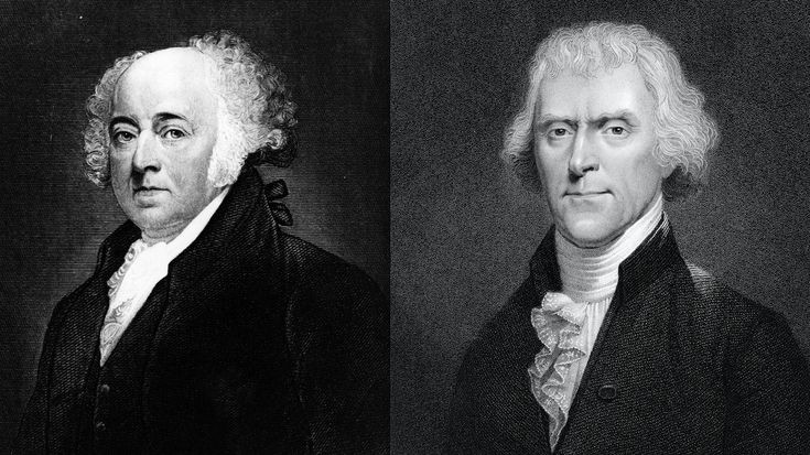  1. Thomas Jefferson và John Adams từng là bạn, sau trở thành đối thủ. Hai nhân vật này là bạn thân trong giai đoạn lập quốc, nhưng sau đó trở thành đối thủ chính trị trong cuộc bầu cử Tổng thống năm 1800. Sau cuộc bầu cử gay cấn đó, họ đã hàn gắn tình bạn và qua đời cùng ngày, ngày 4/7/1826, đúng dịp kỷ niệm 50 năm ngày Độc lập. Ảnh: Pinterest.