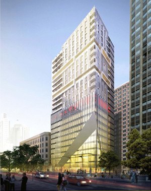 Phối cảnh Saigon Plaza tại 24 đường Lê Thánh Tôn, phường Bến Nghé, quận 1, TP HCM. Chức năng công trình là làm trung tâm thương mại, cung cấp dịch vụ ăn uống và căn hộ cho thuê. Diện tích khuôn viên là 1.437,7m2 với hơn 20 tầng, gồm 3 tầng thương mại, dịch vụ ăn uống, 119 căn hộ; trong đó có 2 căn penthouse. Tổng diện tích sàn xây dựng là 20.989,24m2 bao gồm diện tích tầng hầm, kỹ thuật và sân thượng.